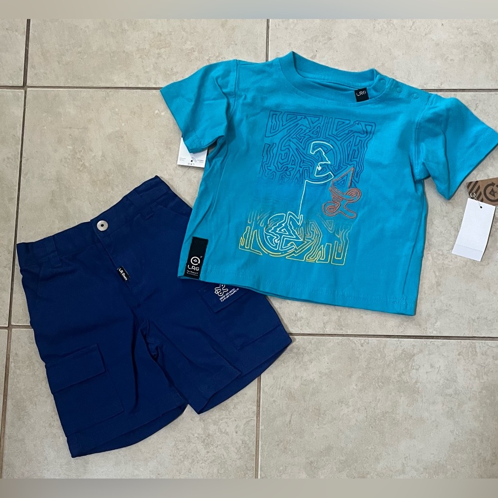 LRG Teal and Navy Graphic Tee and Shorts Set